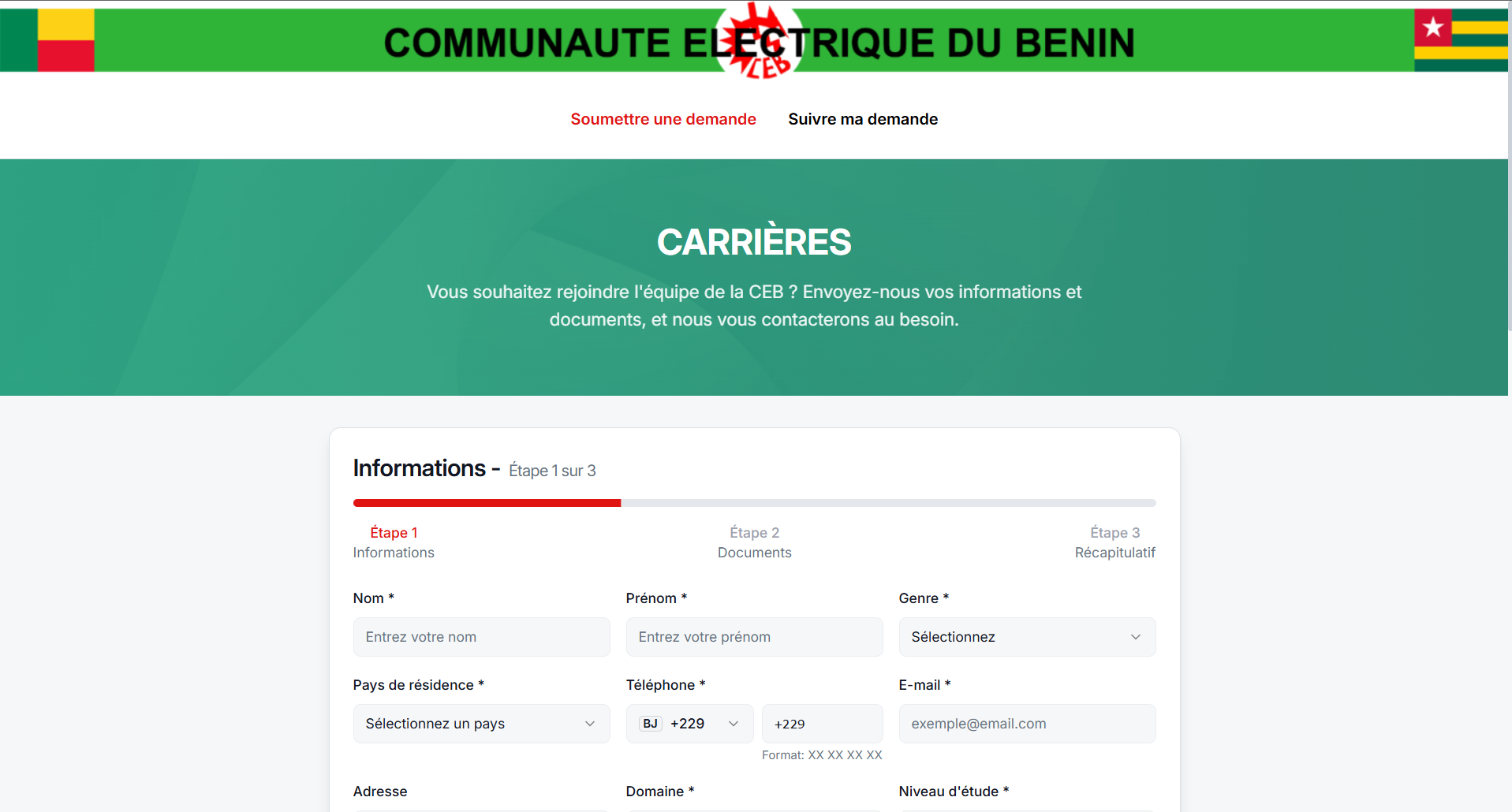 Application de Gestion de stage et emploi de la CEB